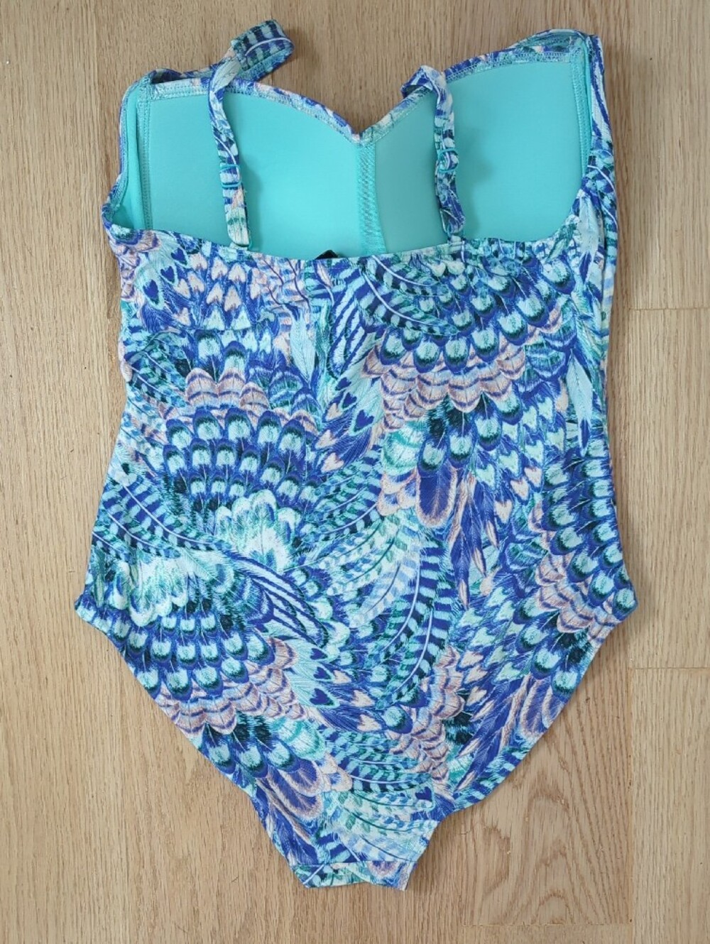 Nip Tuck Swim Peacock Feather Tummy Control Turquoise Blue One Piece Swimsuit 16 - Picture 2 of 11